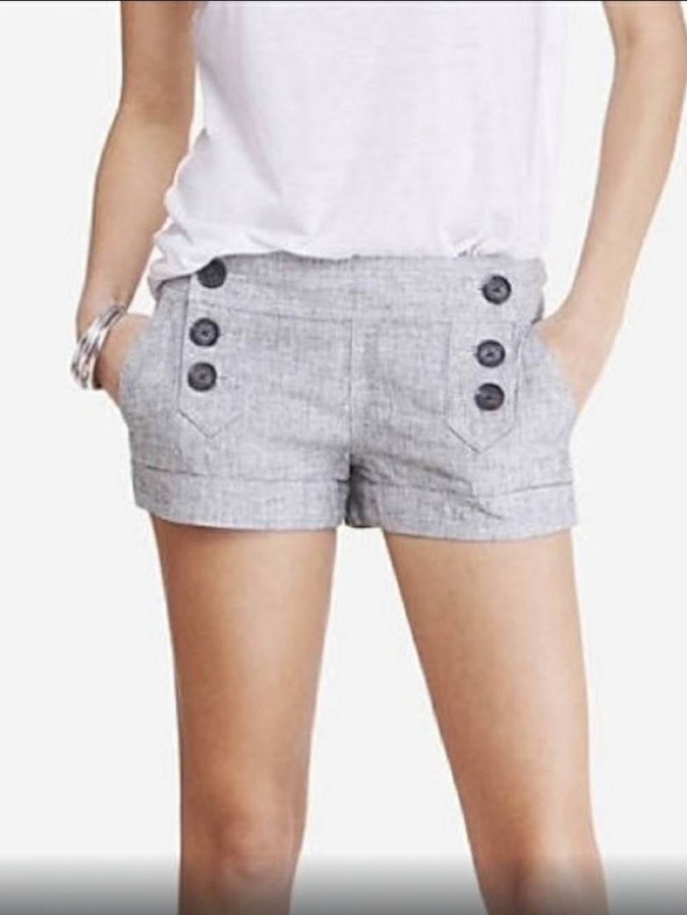 Express Womens Sz 4 Micro Shorts Linen Blend Sailor Button Bavarian Y2K Nautical